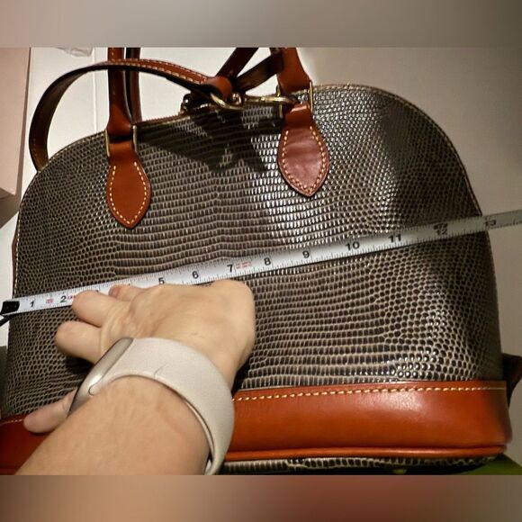 Dooney & Bourke Lizard Embossed Satchel Gray Brown Bag w/ Strap 12”x9” Like New - Picture 9 of 17
